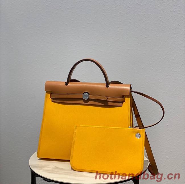 Hermes Herbag 31CM Original Canvas Leather & Calfskin 48887 light yellow&brown