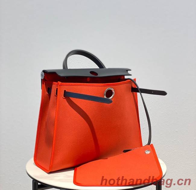 Hermes Herbag 31CM Original Canvas Leather & Calfskin 48887 orange&black