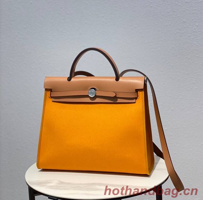 Hermes Herbag 31CM Original Canvas Leather & Calfskin 48887 yellow&brown