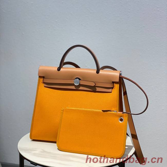 Hermes Herbag 31CM Original Canvas Leather & Calfskin 48887 yellow&brown