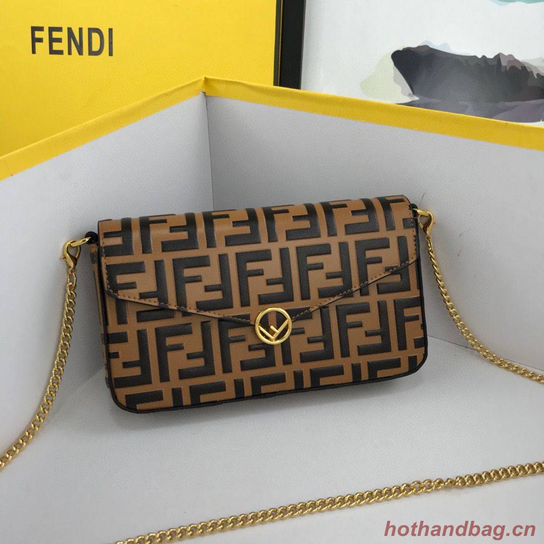 FENDI CHAIN FF Original Leather bag 8841 Brown