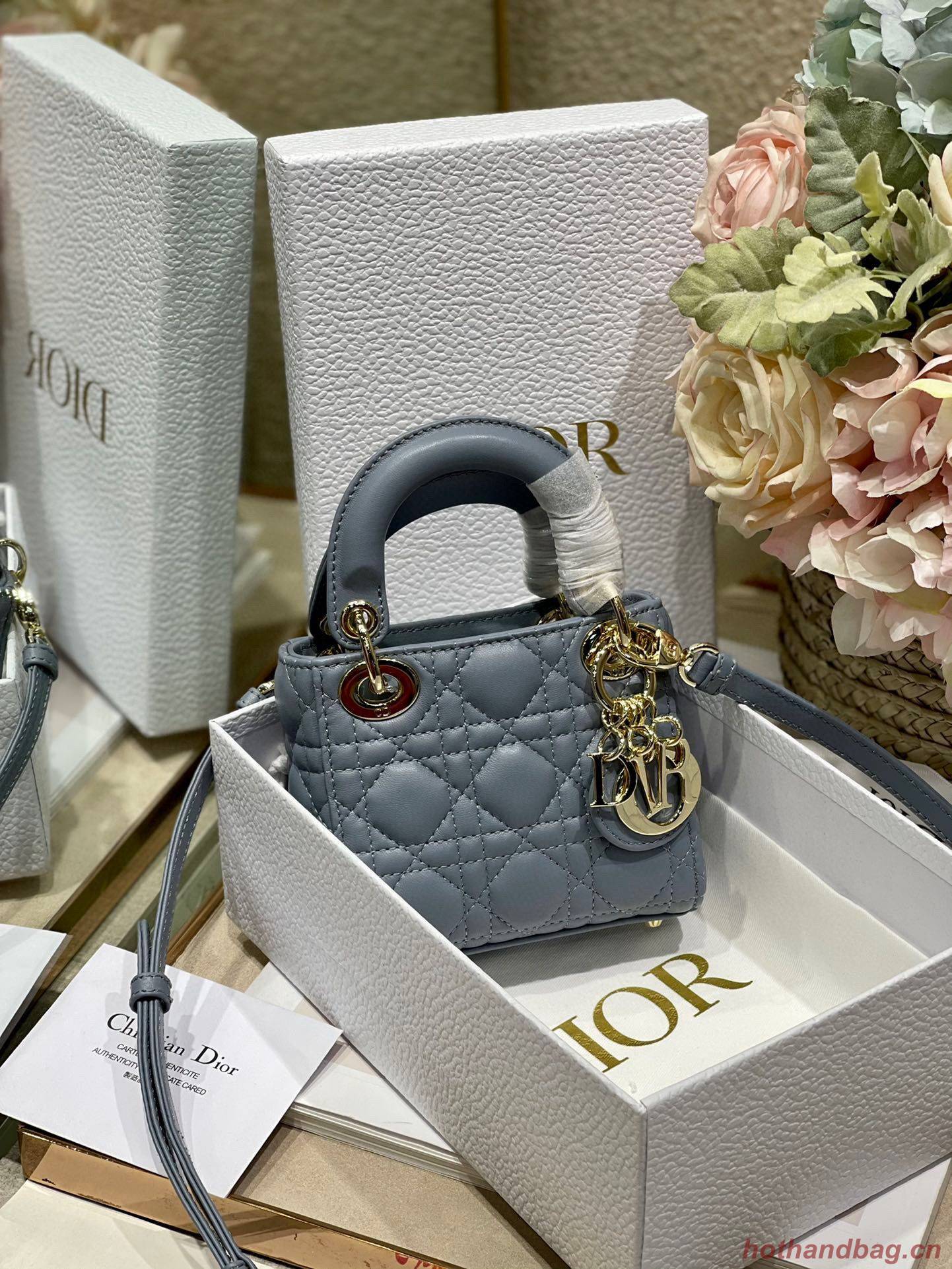 MICRO DIORAMOUR LADY DIOR BAG S08568 Gray & Gold-Tone Metal 