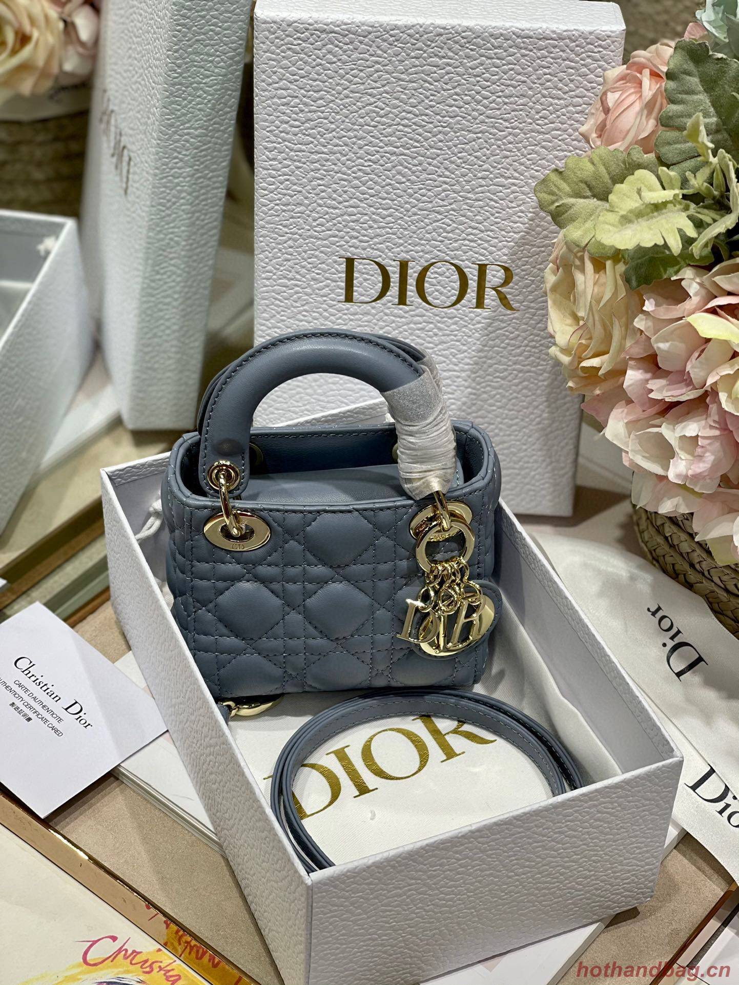 MICRO DIORAMOUR LADY DIOR BAG S08568 Gray & Gold-Tone Metal 