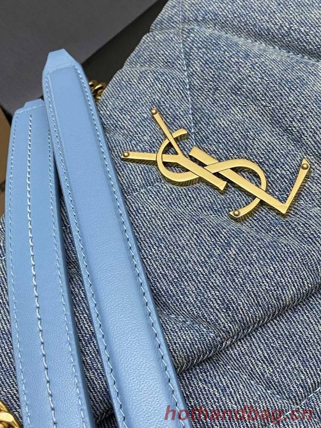 SAINT LAURENT PUFFER CHAIN BAG IN DENIM AND SMOOTH LEATHER 577476 BLUE