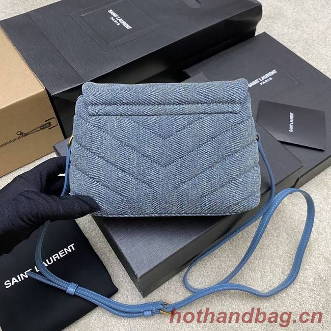 SAINT LAURENT PUFFER SMALL CHAIN BAG IN DENIM AND SMOOTH LEATHER 392255 BLUE