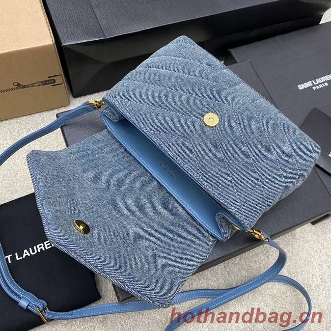 SAINT LAURENT PUFFER SMALL CHAIN BAG IN DENIM AND SMOOTH LEATHER 392255 BLUE