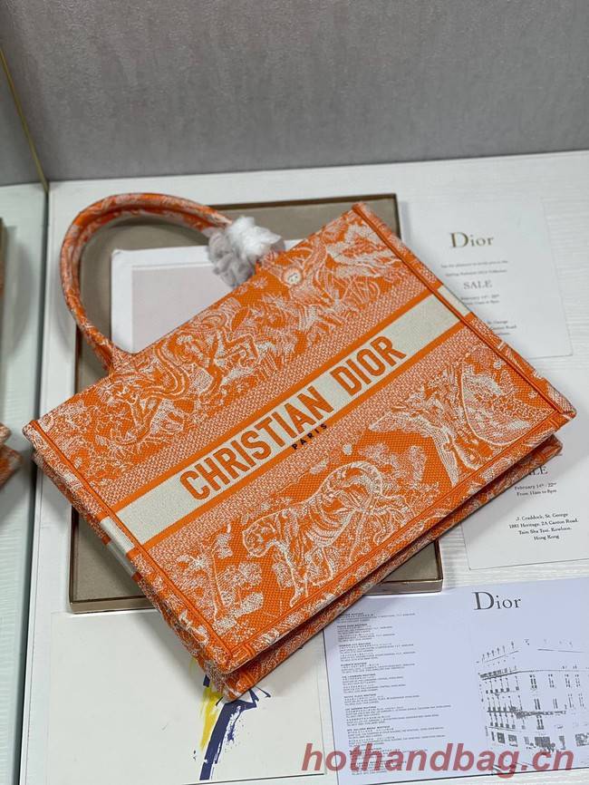 MEDIUM DIOR BOOK TOTE Fluorescent Orange Toile de Jouy Transparent Canvas M1296ZRVJ