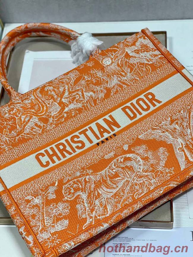 MEDIUM DIOR BOOK TOTE Fluorescent Orange Toile de Jouy Reverse Embroidery M1296ZROC