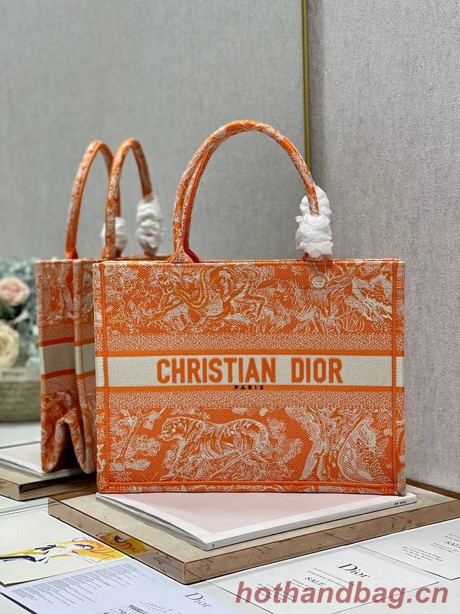 MEDIUM DIOR BOOK TOTE Fluorescent Orange Toile de Jouy Reverse Embroidery M1296ZROC