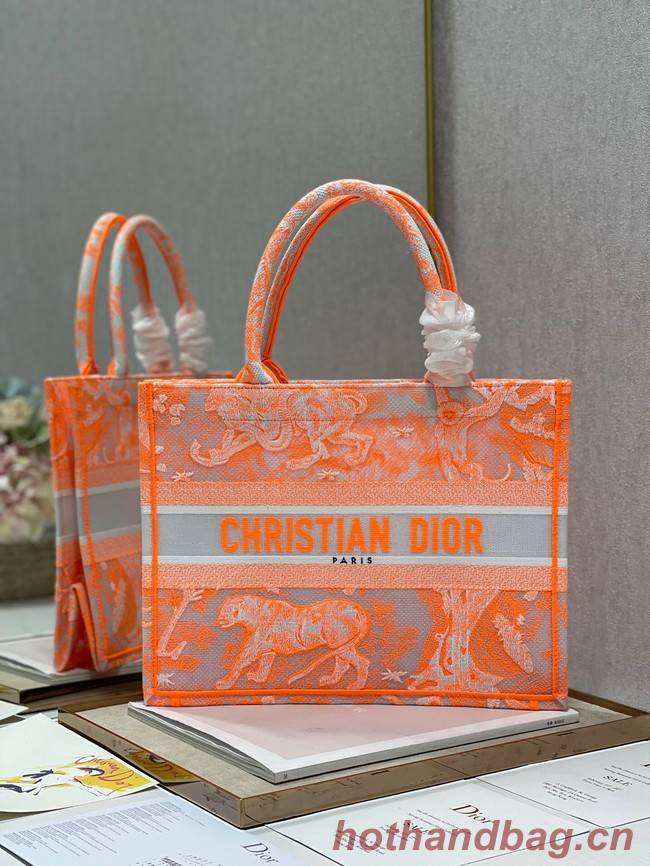 MEDIUM DIOR BOOK TOTE Fluorescent Orange Toile de Jouy Transparent Canvas M1296ZRVJ