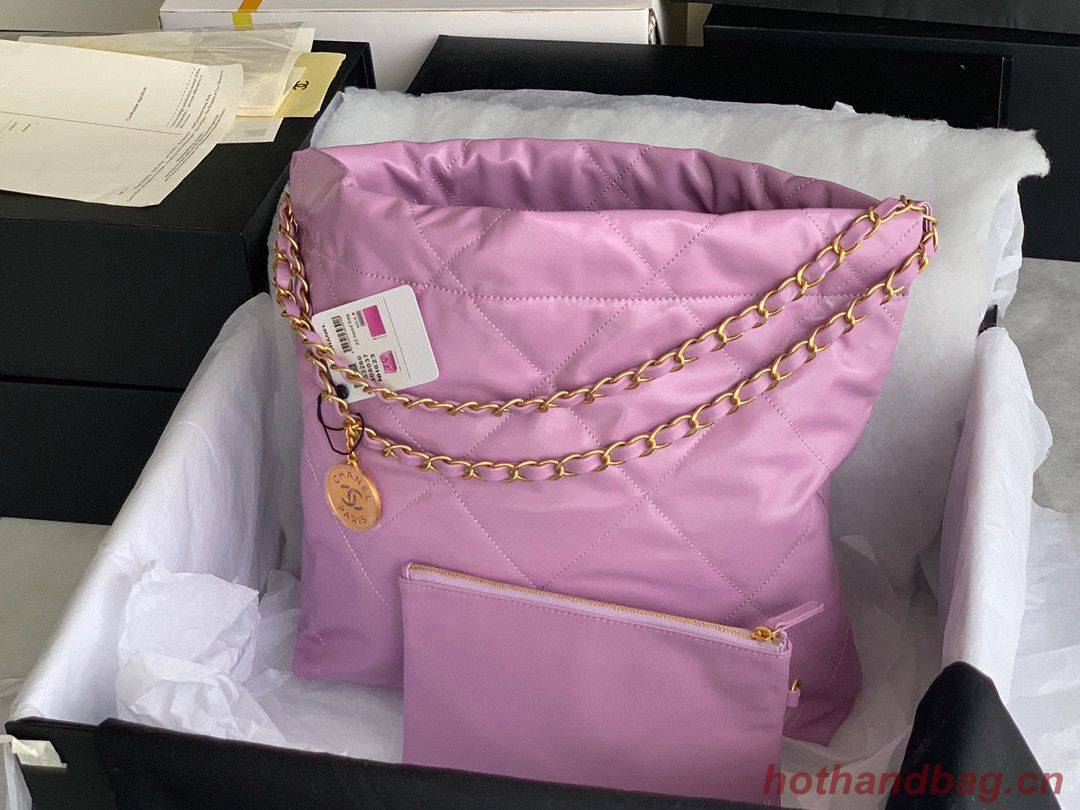 CHANEL 22 HANDBAG Shiny Calfskin & Gold-Tone Metal AS3261 AS3260 Purple