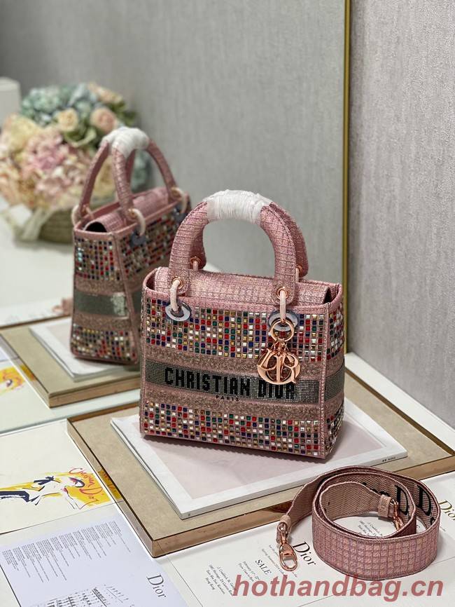 MEDIUM LADY DIOR BAG Bead Embroidery 0650RKW Coral Pink