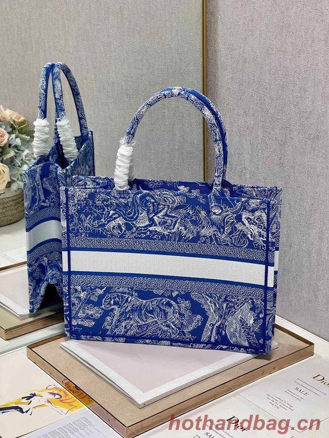 MEDIUM DIOR BOOK TOTE Fluorescent Blue Toile de Jouy Reverse Embroidery M1296ZROC