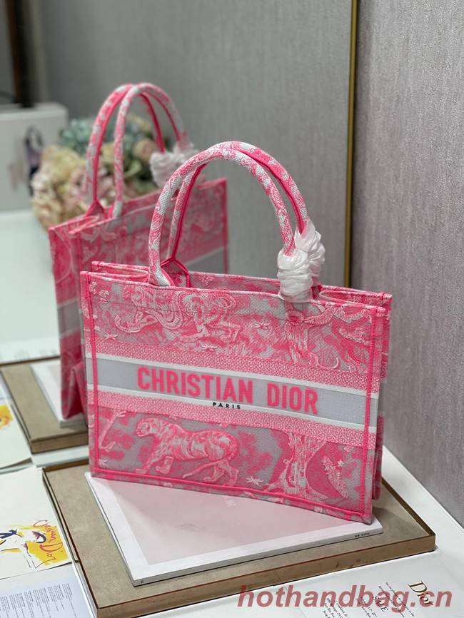 MEDIUM DIOR BOOK TOTE Fluorescent Pink Toile de Jouy Reverse Embroidery M1296ZROC