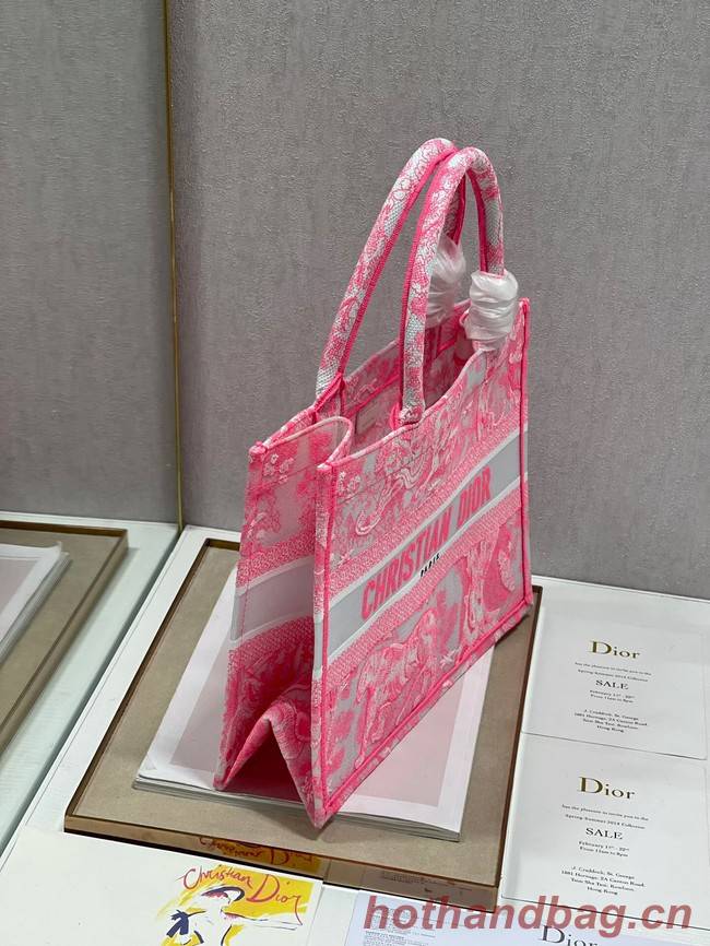 MEDIUM DIOR BOOK TOTE Fluorescent Pink Toile de Jouy Reverse Embroidery M1296ZROC