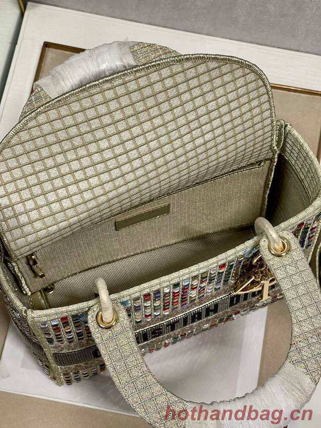 MEDIUM LADY DIOR BAG Bead Embroidery 0650RKW Creme Beige