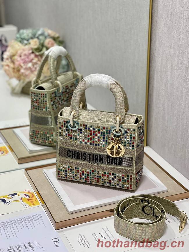 MEDIUM LADY DIOR BAG Bead Embroidery 0650RKW Creme Beige