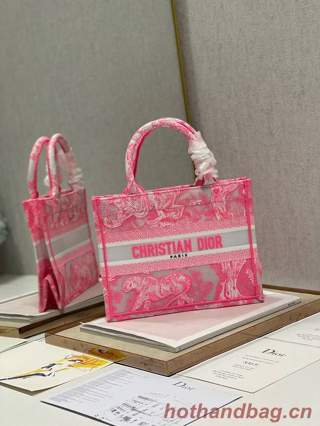 SMALL DIOR BOOK TOTE pink Toile de Jouy Reverse Embroidery M1265ZRGO