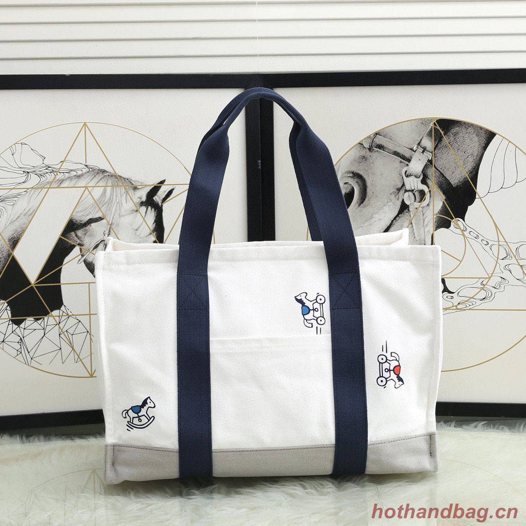 Hermes  Adada Nappy Canvas Shopping Bag H5635 Navy&White