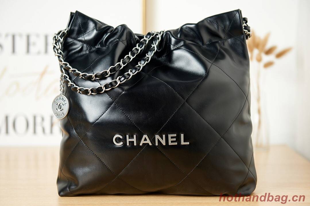 CHANEL 22 HANDBAG Calfskin & Silver-Tone Metal AS3261 Black