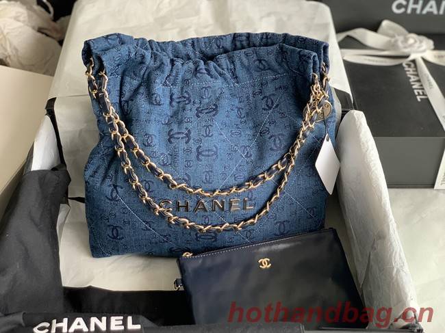 CHANEL 22 HANDBAG Denim AS3260 blue&gold