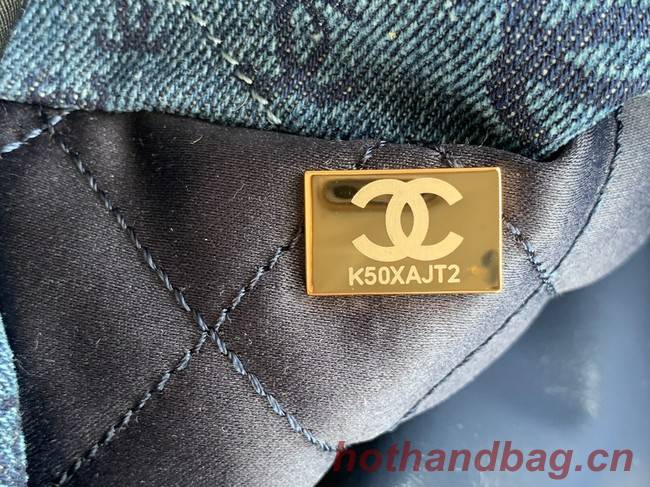 CHANEL 22 HANDBAG Denim AS3260 blue&gold