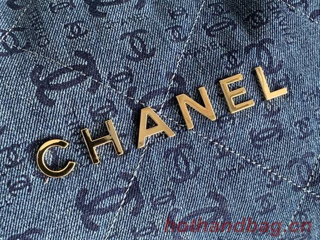 CHANEL 22 HANDBAG Denim AS3260 blue&gold