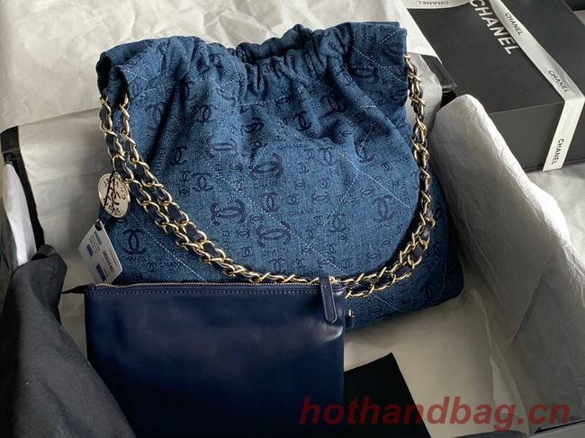 CHANEL 22 HANDBAG Denim AS3260 blue&gold