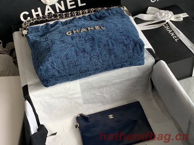 CHANEL 22 HANDBAG Denim AS3260 blue&gold