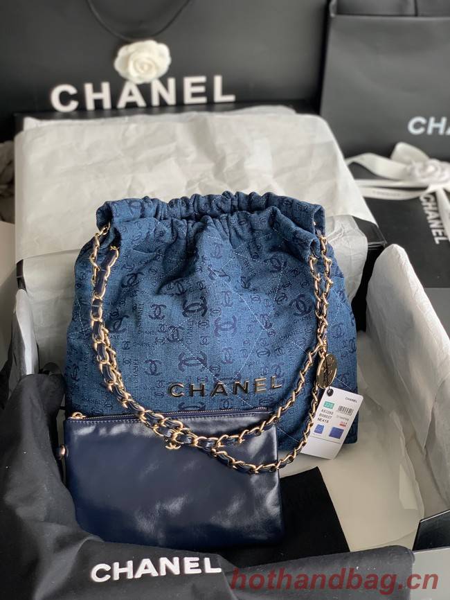 CHANEL 22 HANDBAG Denim AS3260 blue&gold