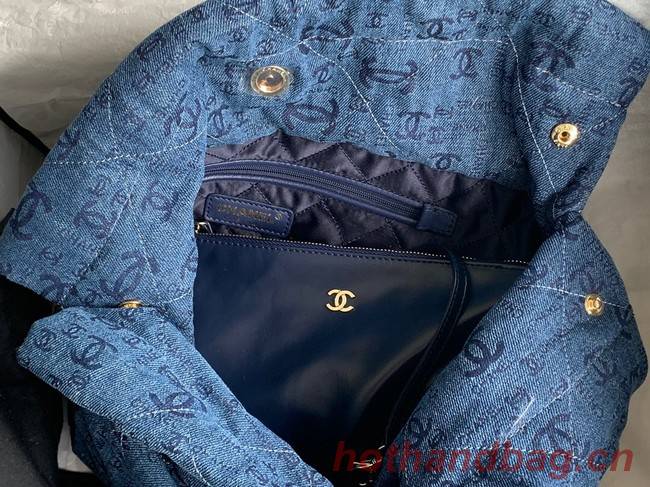 CHANEL 22 HANDBAG Denim AS3260 blue&gold