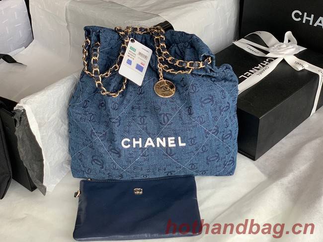 CHANEL 22 HANDBAG Denim AS3260 blue&white