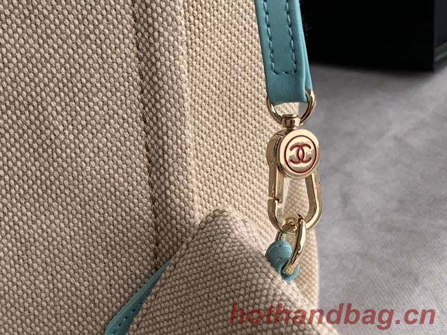 Chanel Canvas Shopping Bag 67001 Beige&sky blue