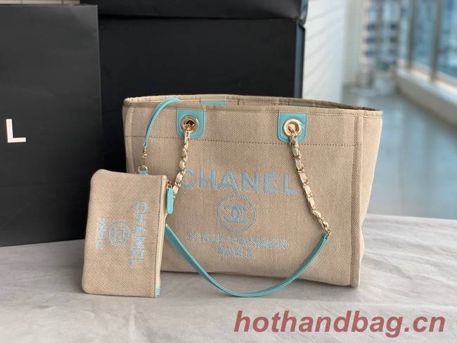 Chanel Canvas Shopping Bag 67001 Beige&sky blue