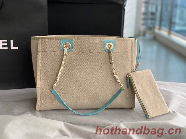 Chanel Canvas Shopping Bag 67001 Beige&sky blue