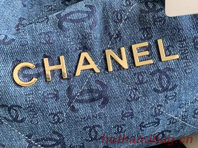 CHANEL 22 HANDBAG Denim AS3261 blue&gold