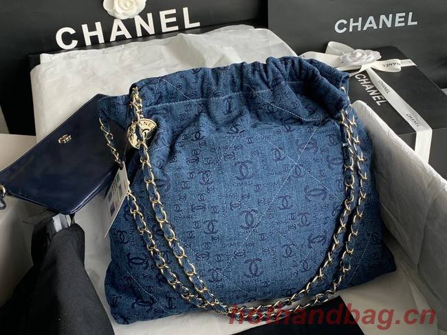 CHANEL 22 HANDBAG Denim AS3262 blue&gold