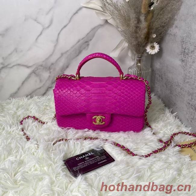 Chanel Snake skin mini flap bag with top handle AS2431 PLUM PURPLE