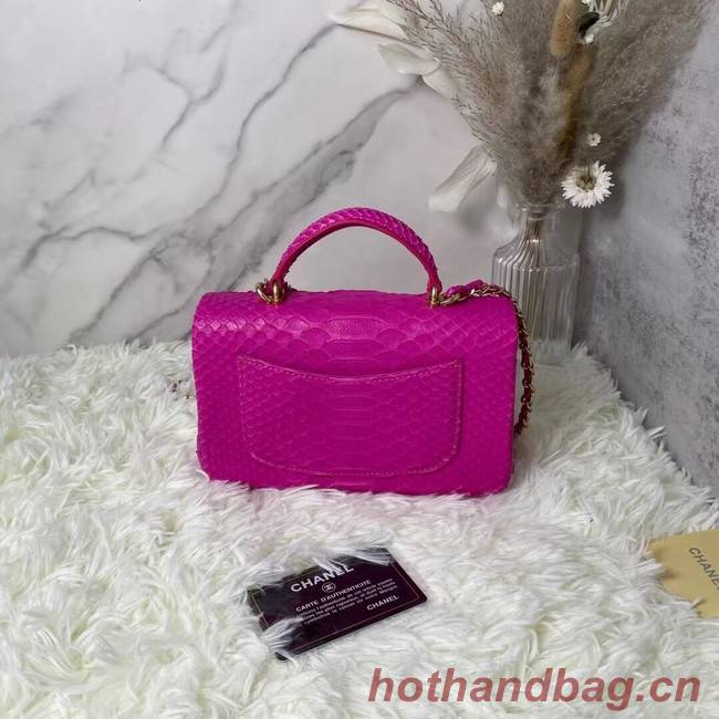 Chanel Snake skin mini flap bag with top handle AS2431 PLUM PURPLE