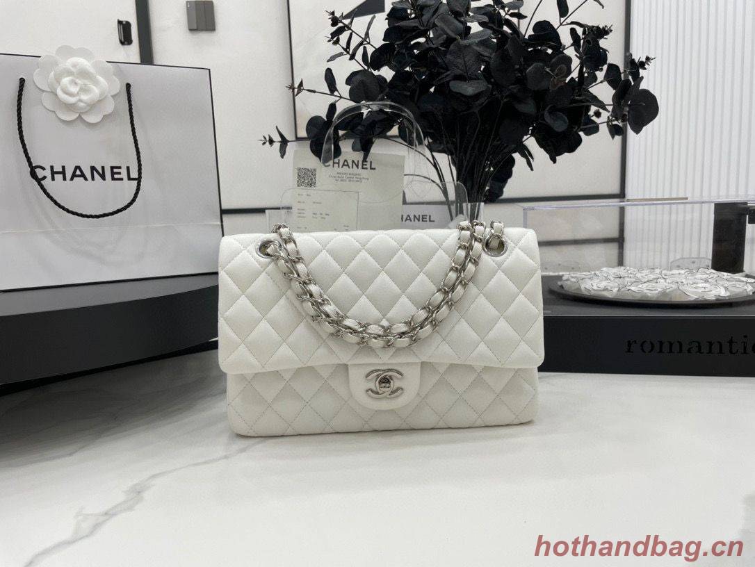 Chanel 2.55 Series Flap Bag Original Sheepskin Leather A1112 White Silver-Tone