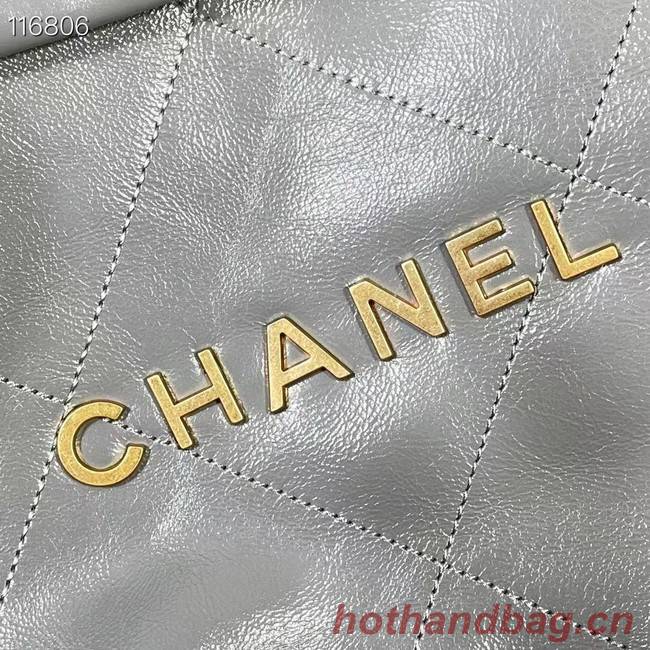 CHANEL 22 HANDBAG Shiny Calfskin & gold-Tone Metal AS3262 gray