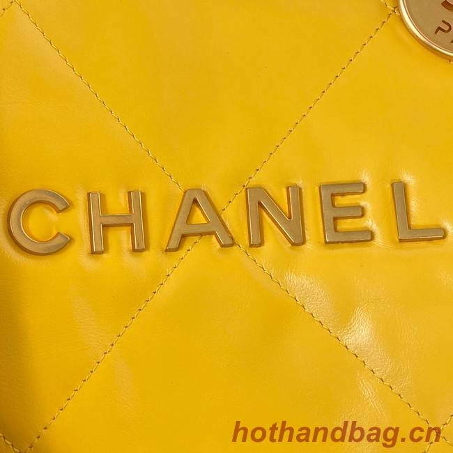 CHANEL 22 HANDBAG Shiny Calfskin & Gold-Tone Metal AS3261 yellow