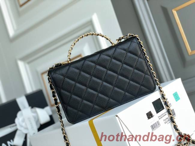 Chanel MINI FLAP BAG CLUTCH WITH CHAIN Gold-Tone Metal 22SS black