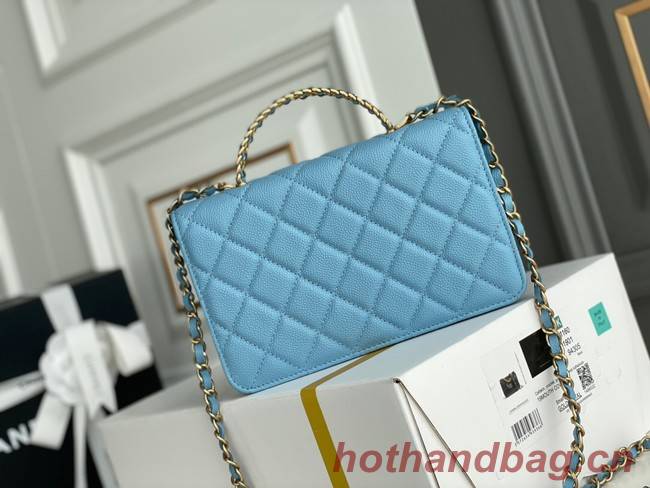 Chanel MINI FLAP BAG CLUTCH WITH CHAIN Gold-Tone Metal 22SS sky blue