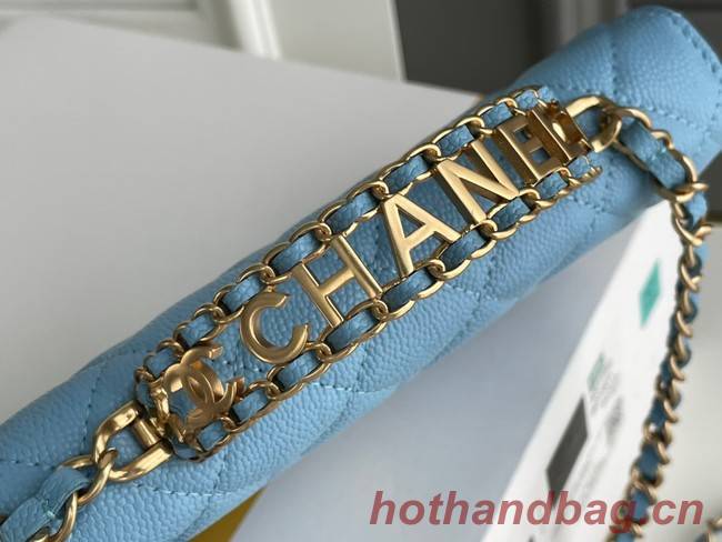 Chanel MINI FLAP BAG CLUTCH WITH CHAIN Gold-Tone Metal 22SS sky blue