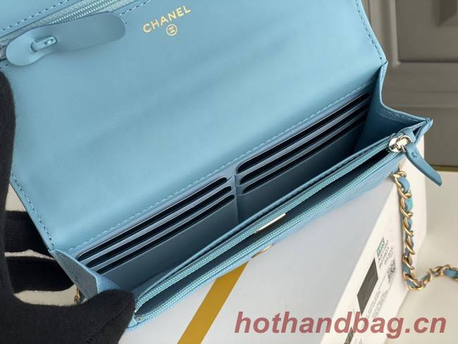 Chanel MINI FLAP BAG CLUTCH WITH CHAIN Gold-Tone Metal 22SS sky blue