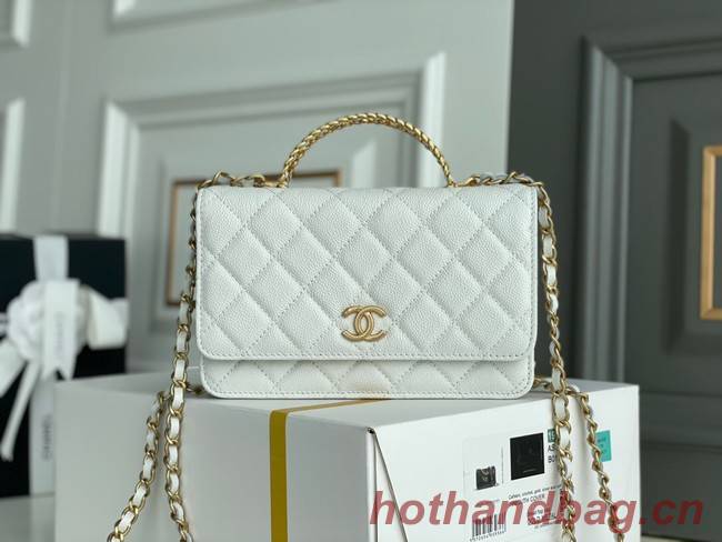 Chanel MINI FLAP BAG CLUTCH WITH CHAIN Gold-Tone Metal 22SS white