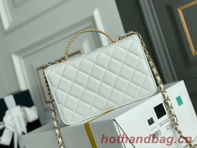 Chanel MINI FLAP BAG CLUTCH WITH CHAIN Gold-Tone Metal 22SS white