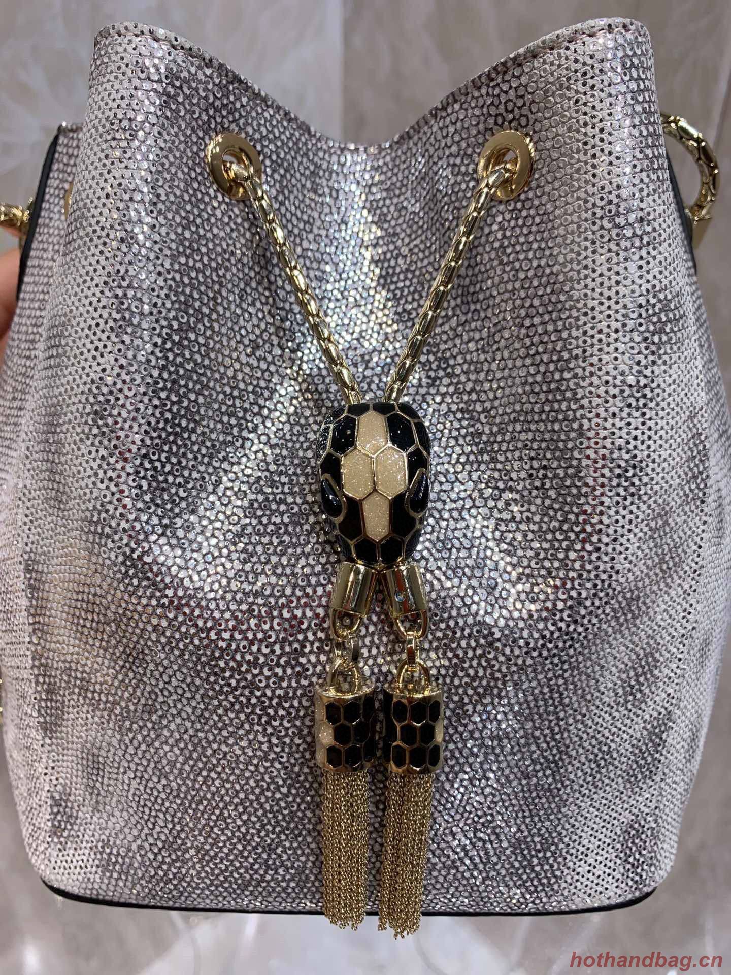 BVLGARI Original Snake Skin Bucket Bag B287614 Silver