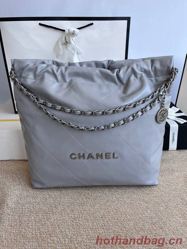 CHANEL 22 HANDBAG Calfskin & Silver-Tone Metal AS3261 gray